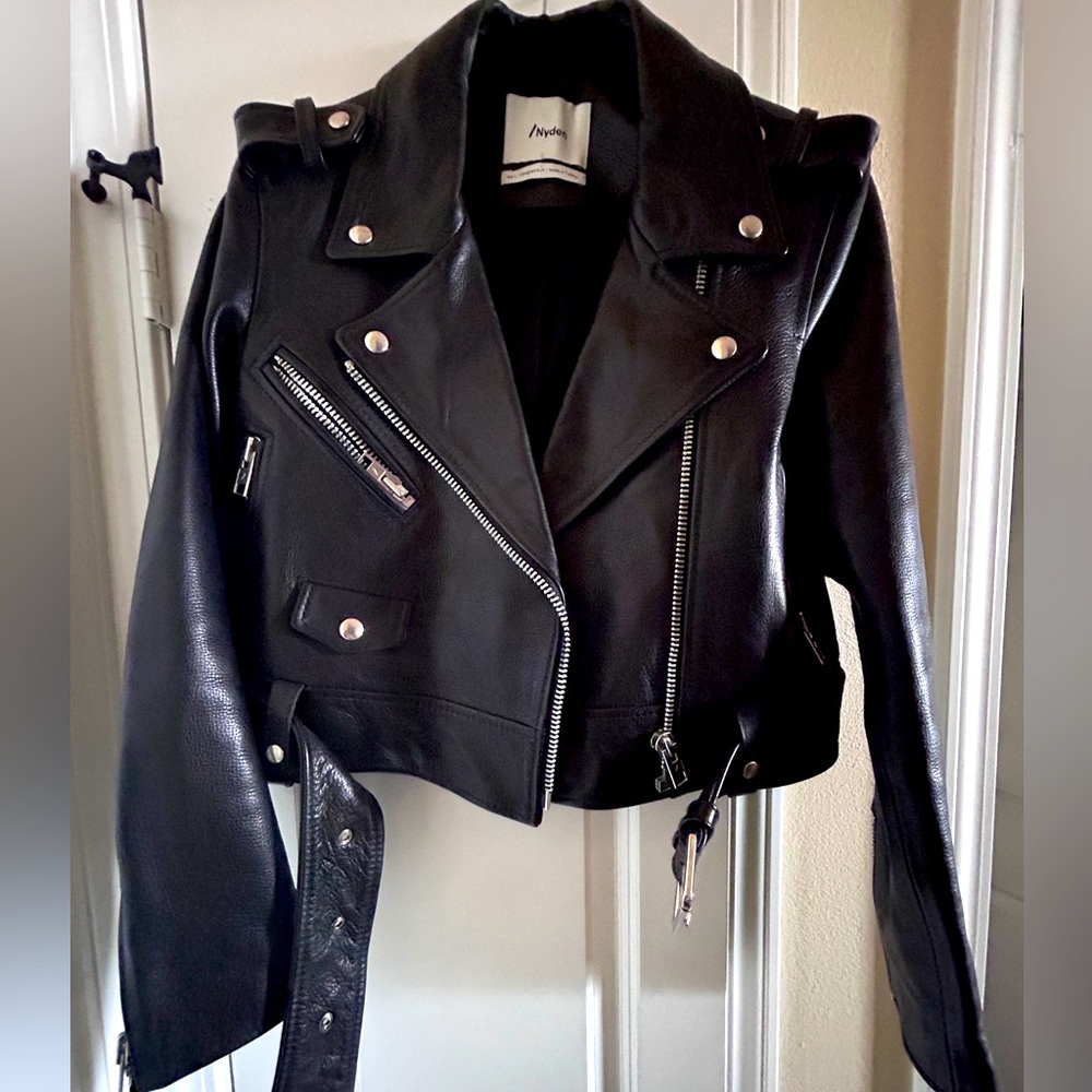 Nyden h&m genuine leather biker jacket cropped size L